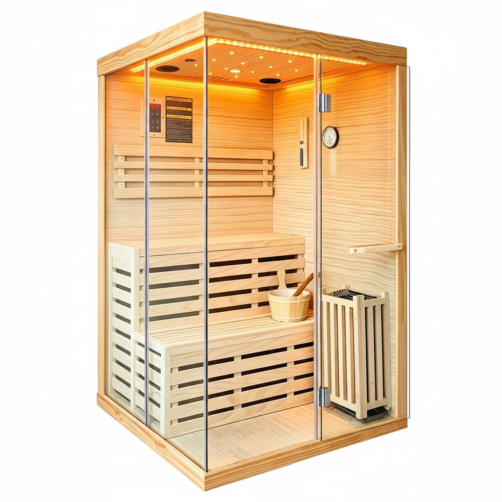 Traditional Steam Sauna,3000W 2-3 Person Indoor Sauna with LED Lights, Waterproof Speakers for Home,Living Room