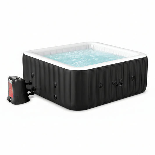 240 Gallon Inflatable Hot Tub 6 Person Square with Control Panel, Portable Outdoor Airjet Hot Tub Spa with 130 Bubble Jets, Filter, Insulated Tub Cover and Floor Protector, Temperature up to 104°F