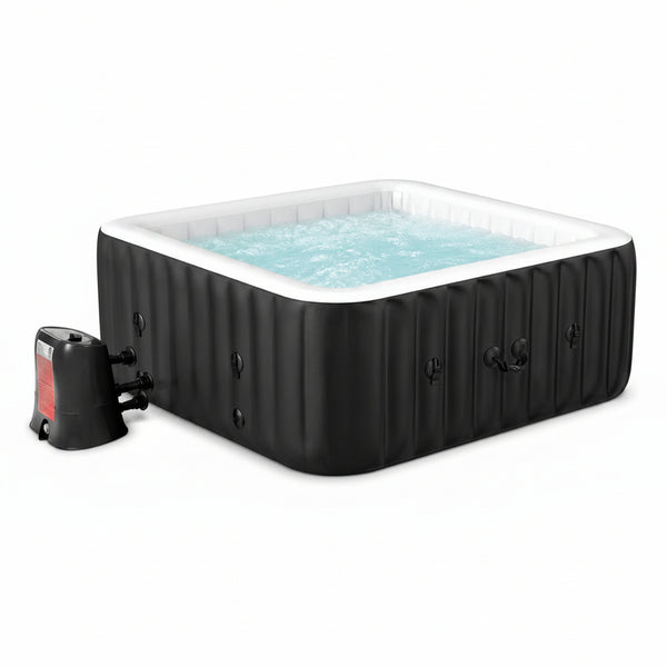 240 Gallon Inflatable Hot Tub 6 Person Square with Control Panel, Portable Outdoor Airjet Hot Tub Spa with 130 Bubble Jets, Filter, Insulated Tub Cover and Floor Protector, Temperature up to 104°F
