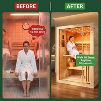 2-3 Person Traditional Steam Sauna, Flat Frame Home Sauna with 3000W, LED Lights, Speaker, Adjustable Temp, 10-Yr Warranty — Before & After