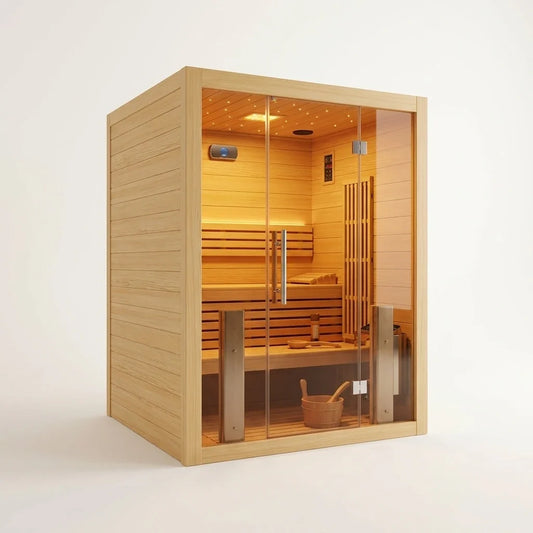 2-3 Person Traditional Steam Sauna, Flat Frame Home Sauna with 3000W, LED Lights, Speaker, Adjustable Temp, 10-Yr Warranty — Studio Shot